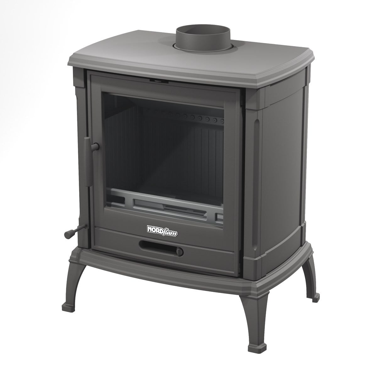 wood fireplace showing 150 mm top flue outlet